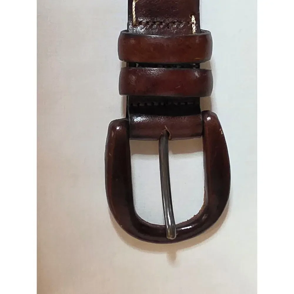 AL&C Another Line & Co Leather Belt Size 30 Brown Whip Stitch Made USA 1309
